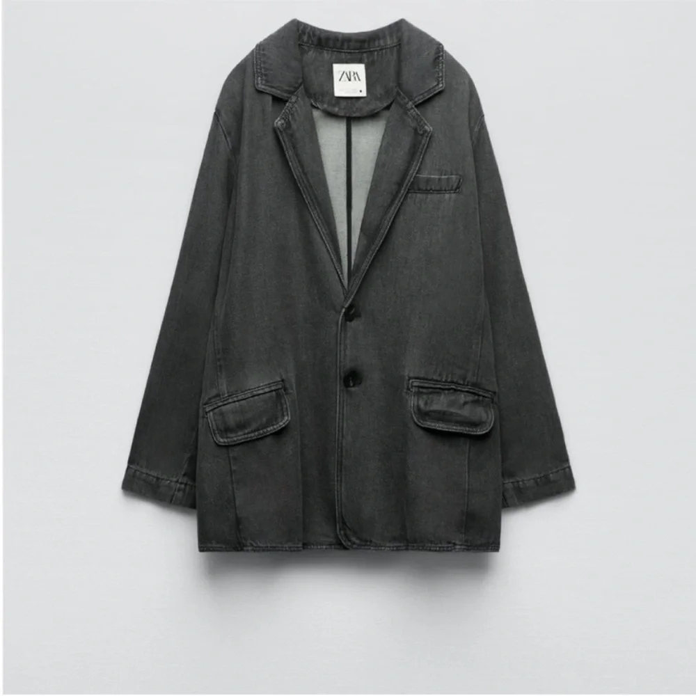 Zara Alexa Charcoal Denim Blazer